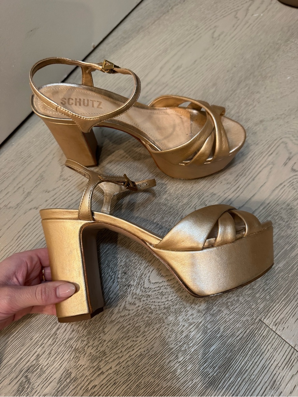 Schutz Gold platform sandals